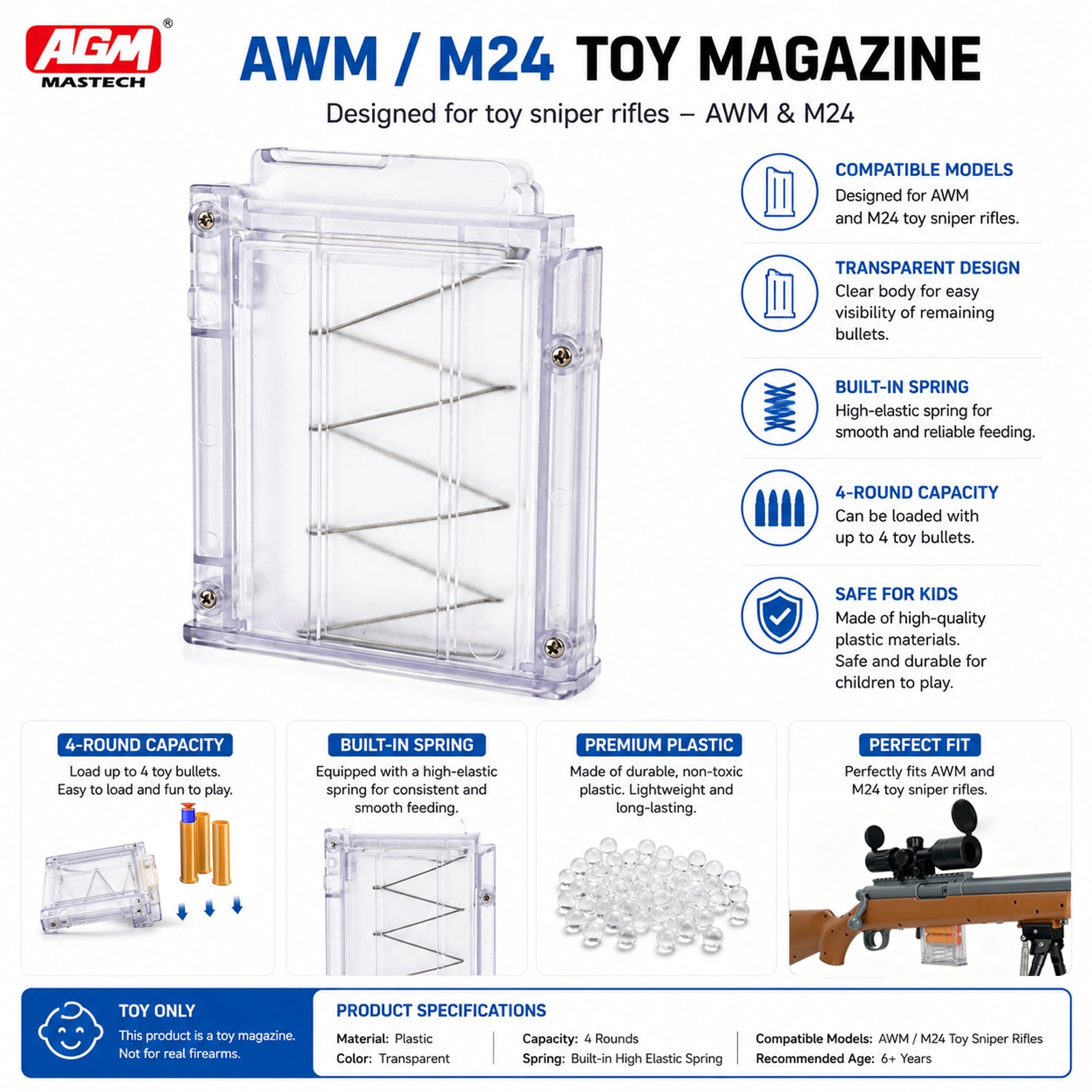 Transparent Magazine (2-Pack) for WAM & M24 Foam Dart Blasters